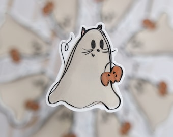 Black Cat Trick or Treat Ghost Sticker