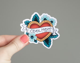 Cool Mom Sailor Tattoo Style Waterproof Sticker, Sticker for Mom