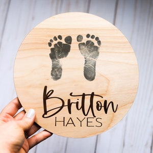 Footprint Ready Wooden Engraved Baby Name Announcement Sign