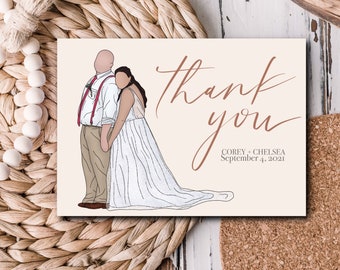 Custom Wedding Thank You Card Printable, Wedding Portrait/Illustration, Digital Download