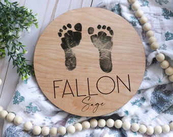 Footprint Ready Wooden Engraved Baby Name Announcement Sign