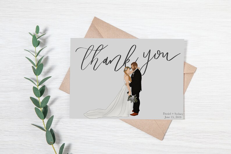Custom Wedding Thank You Card Printable, Wedding Portrait/Illustration, Digital Download image 3
