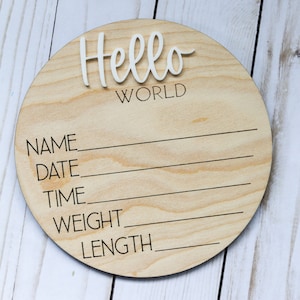 Baby Birth Stats Hello World Wooden Round image 3