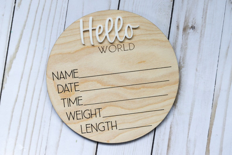 Baby Birth Stats Hello World Wooden Round image 3