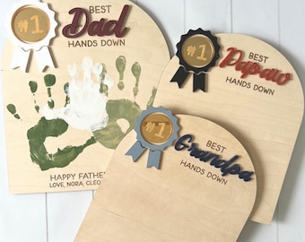 Personalized Father's Day Handprint Sign | Custom Wood Keepsake for Dad, Grandpa
