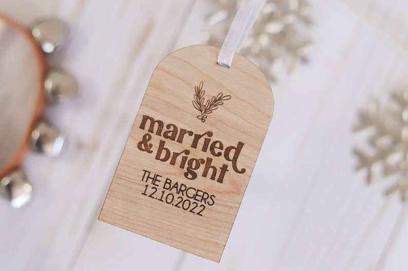 Married and Bright Custom Christmas Ornament Custom Wedding Gift Newlywed Christmas Ornament image 1