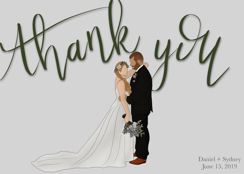 Custom Wedding Thank You Card Printable, Wedding Portrait/Illustration, Digital Download image 10