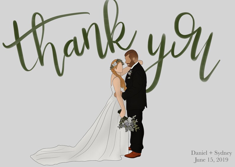 Custom Wedding Thank You Card Printable, Wedding Portrait/Illustration, Digital Download image 9