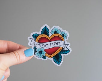 Dog Mom Waterproof Sticker: Sailor Tattoo Style