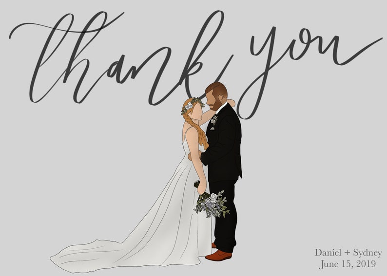 Custom Wedding Thank You Card Printable, Wedding Portrait/Illustration, Digital Download image 7