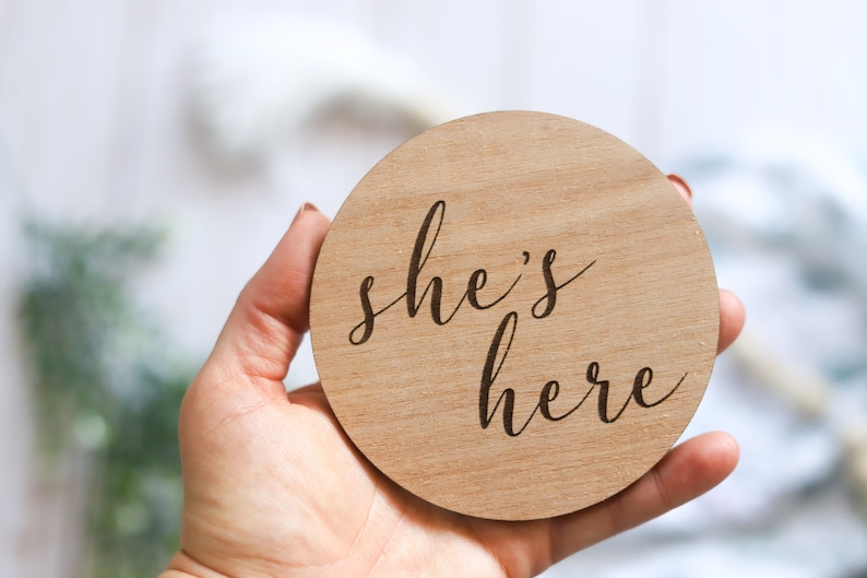 He's Here / She's Here Wooden Baby Announcement Sign image 7