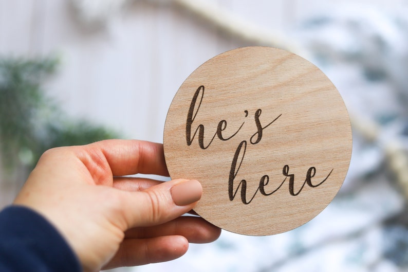 He's Here / She's Here Wooden Baby Announcement Sign image 4