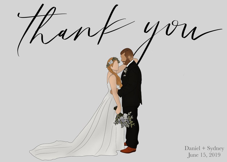 Custom Wedding Thank You Card Printable, Wedding Portrait/Illustration, Digital Download image 8