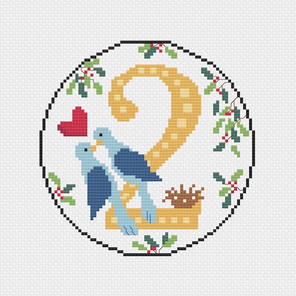 Two Turtledoves Cross Stitch Pattern - 12 Days of Christmas Series