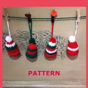 Mini Christmas Ornaments, crochet pattern, crochet ornaments PDF, Christmas decor, Christmas ornament, Mini hats for Christmas garland.