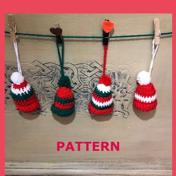 Mini Christmas Ornaments, crochet pattern, crochet ornaments PDF, Christmas decor, Christmas ornament, Mini hats for Christmas garland.