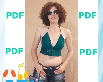 Patrón de top de crochet, top halter de verano, top corto de verano, top de mujer, patrón de crochet, top corto de crochet, top de encaje de crochet, patrón en pdf