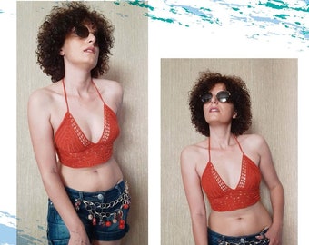 top de crochet, top halter de verano, top corto de verano, top de mujer, top corto de crochet,