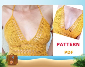 Patrón de top de crochet, top halter de verano, top corto de verano, top de mujer, patrón de crochet, top corto de crochet, patrón de crochet fácil, patrón en pdf