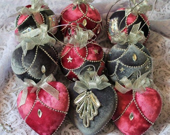 Juego de adornos navideños de terciopelo, decoración navideña, regalo de Navidad, regalo de Año Nuevo, juego de 10 adornos, decoración navideña en forma de corazón