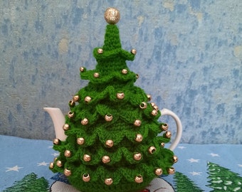 Funda para tetera navideña, funda para tetera tejida a crochet, decoración navideña tejida a crochet, árbol de Navidad, regalo de Navidad,