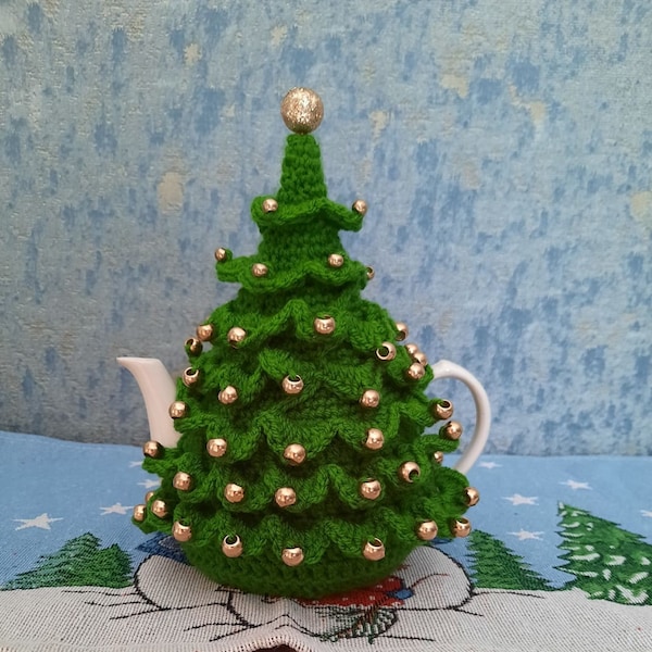 Douillette à thé de Noël, douillette à thé au crochet, décoration de Noël au crochet, sapin de Noël, cadeau de Noël,