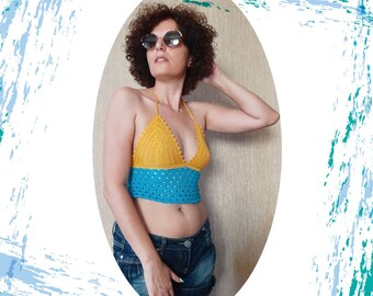 top de crochet, top halter de verano, top corto de verano, top de mujer, top corto de crochet,