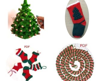Patrones navideños, funda para tetera navideña, patrón de medias navideñas, mini medias, guirnalda navideña vintage, patrones PDF, decoración navideña.
