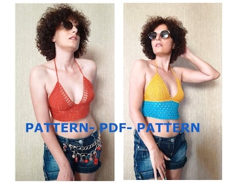 patrón top crochet, Halter Top verano, Crop Top verano, top mujer, patrón crochet, crop top crochet, patrón top verano, crochet fácil