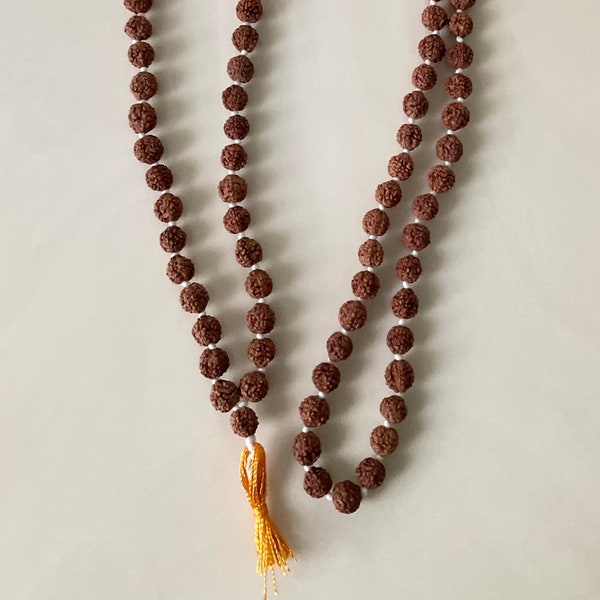 Real Rudraksha Mala Prayer Beads FREE GIFT BAG Genuine Seeds 108 Beads Himalayan Prayer Beads Meditation Relaxation Yoga 5 Face Rudraksha