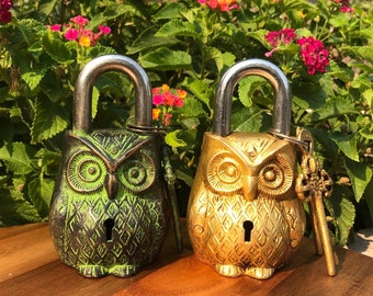 Cute and Secure Owl Shaped Brass Lock Brass Padlock Metal Safety Lock TWO Keys Castle Temple Lock Home Improvement Home Decor Cool Decor