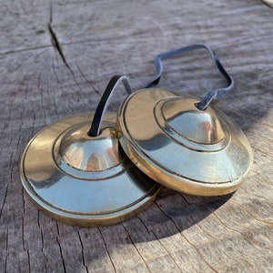 Shiny Gold Big OM symbol Tingsha Bells  Cymbals Hand carved   Tibetan Bells Meditation Selfcare Relaxation Yoga Room Decor Home Decor
