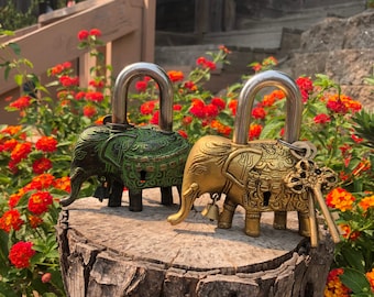 Elephant Brass Padlock Unique Temple Lock Cute Antique Vintage Looking Home Decor Room Decor Home Security Hardware Gate Locks Lock with Key
