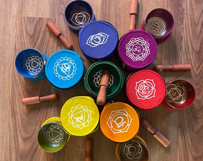 7-Chakra Singing Bowl Set: Bronze Meditation Bowls with Mallet
