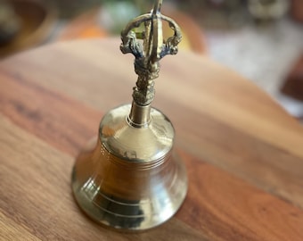 Cloche de prière tibétaine en laiton brillant : méditation, yoga, thérapie par le son (6,5 pouces)