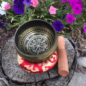 Black Base Handcarved Himalayan Singing Bowl | 3.7 inch | For Meditation, Stress Relief, Yoga, Relaxation, Sound Therapy, Chakra Balance |