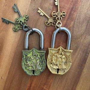 Lord Radha Krishna small  Antique/Vintage Looking Padlock Gate Lock Handmade High Quality Durable Cool Home,room Decor hardware accessories