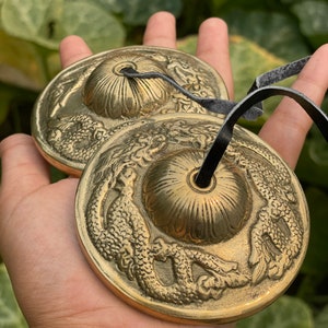 HandEngraved Flying Dragon Tingsha Bells Tingsha Cymbals Tibetan Bells Meditation Selfcare Relaxation Yoga Cool Room Decor Home Decor Bells