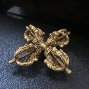 Brass Double Dorje Tibetan Vajra for Meditation Handmade Buddhist Altar Decoration Brass Bell Spiritual Gift for Her Buddhist Ritual Dorje