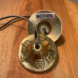 Handtuned to Key Om Mani Padme Hum Tingsha Bells and Chimes Meditation Bell Altar Bell Travel Altar Yoga Meditation Spirituality Handcarved