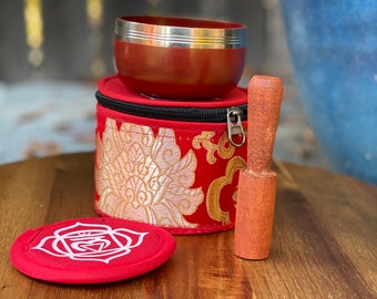 Red Root Chakra Singing Bowl High Vibrational Handmade Tibetan Chakra Bowl Yoga Meditation Self Care Christmas Gifts Small Travel Size