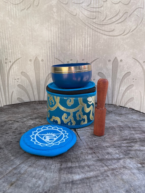 Sky Blue Singing Bowl: Throat Chakra Meditation Bowl, Travel Size