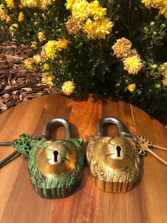 Brass Lion Padlock: Ornate Vintage Animal Lock With Keys - Etsy