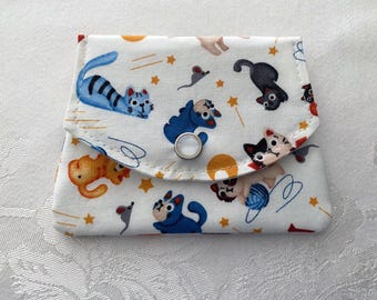 Cat Print Mini Wallet, Handmade Small Purse, Travel Gift