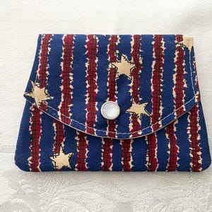 Mini billetera roja y azul ~ Billetera patriótica ~ Billetera cosida a mano ~ Monedero pequeño, mochila, bolsillo, uso diario, viajes ~ Tarjetero