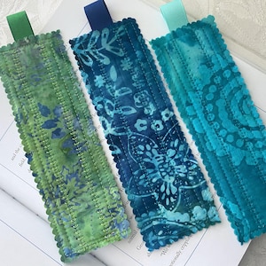 Quilted Fabric Bookmarks ~ Multi Color Batik Fabric Bookmarks ~ Hand Sewn  ~ 3 Quilted Bookmarks ~ Reader Accessories ~ Unique Reader Gift
