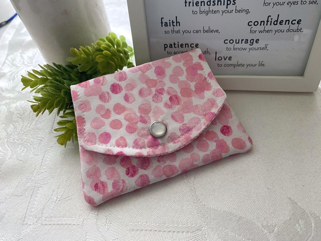 Pink Hand Wallet Pink Dot Mini Wallet ~ Hand Sewn Wallet ~ Pink Handcrafted Pouch ...
