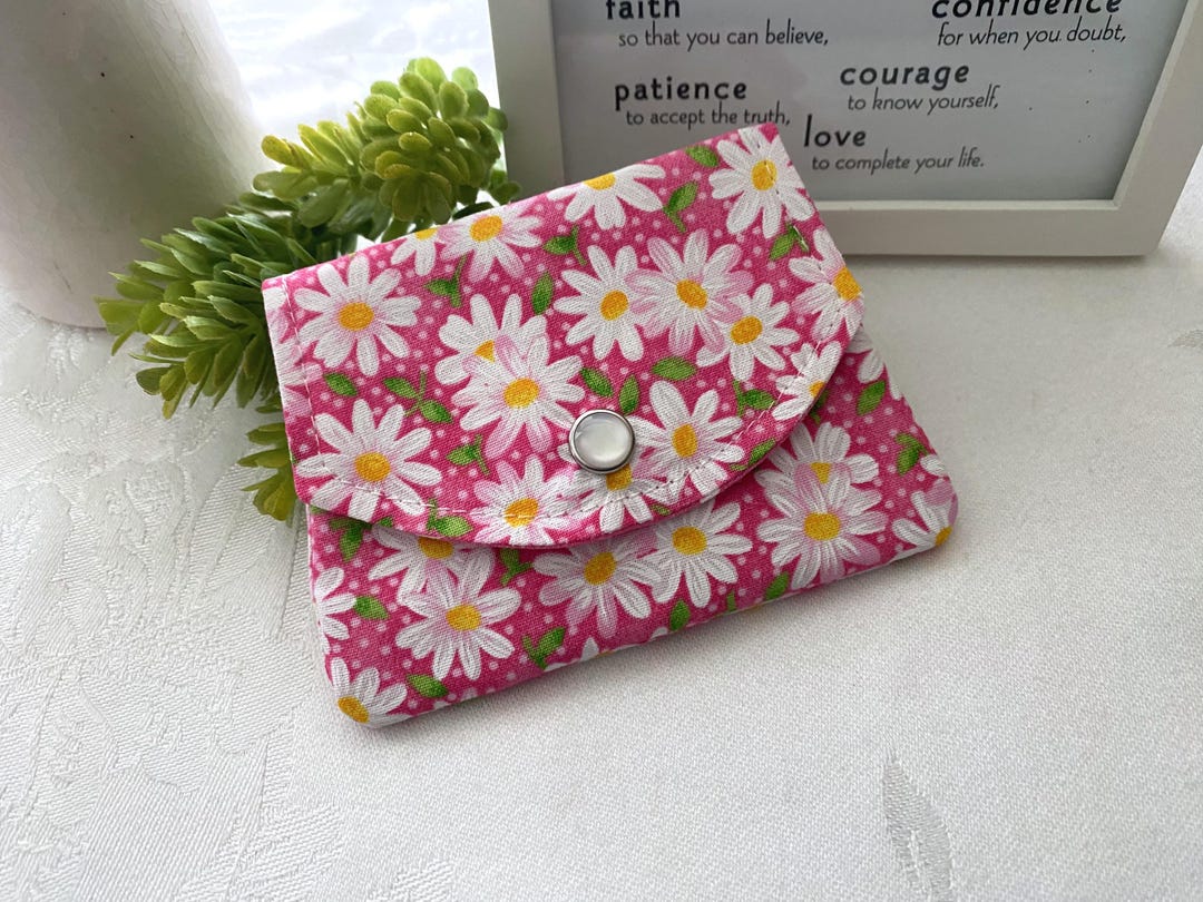 Pink Hand Wallet Hot Pink Daisy Mini Wallet ~ Hand Sewn ~ Small Purse, Pocket, Backpack ...