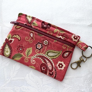 NUEVO - Mini billetera con llavero y cremallera ~ Billetera con estampado de cachemira roja ~ Bolsito cosido a mano ~ Llavero ~ Único ~ Tarjetero ~ Billetera minimalista