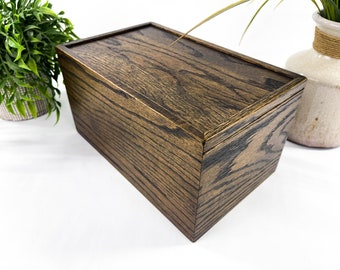 Box Sliding Lid Large Oak Wood - Gift Box, Watch Box, Anniversary, Keepsake, Jewelry Storage